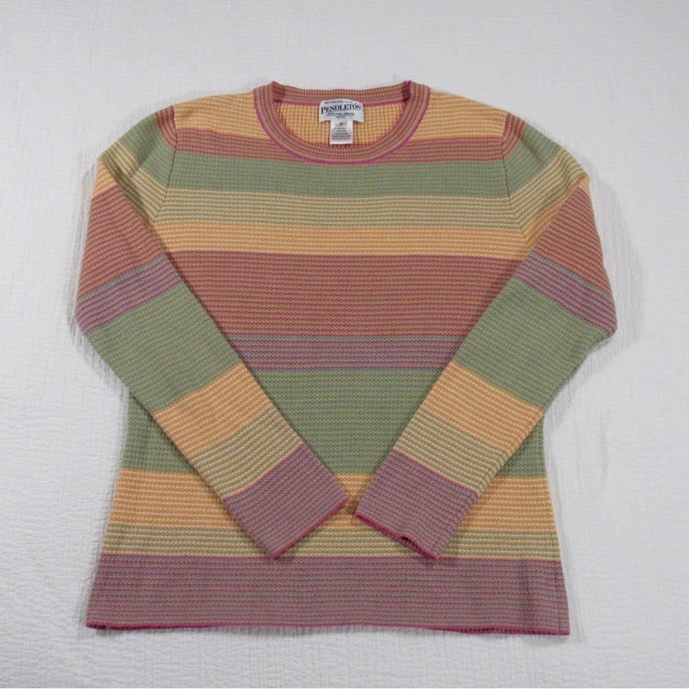 Pendleton Sweater; Medium; Petite; Pink/Yellow/Green